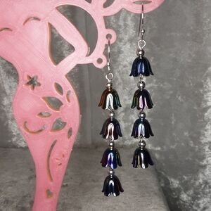 Handmade Bell Earrings Black Oilslick Finish